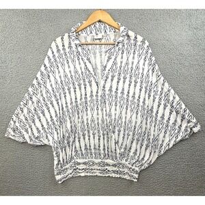 Postmark Anthropologie Top Womens XS-S Blue White Ikat Surplice Dolman Boho